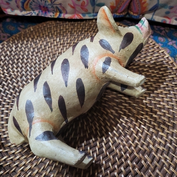 Vintage Hand Painted Artsy Unique Pig Piggy Bank Estate Item Pottery Terracotta - Picture 4 of 10